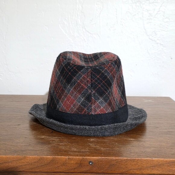 Mens Plaid Wool Fedora Hat Classic Checkered Red Black Gray Casual - Picture 5 of 8